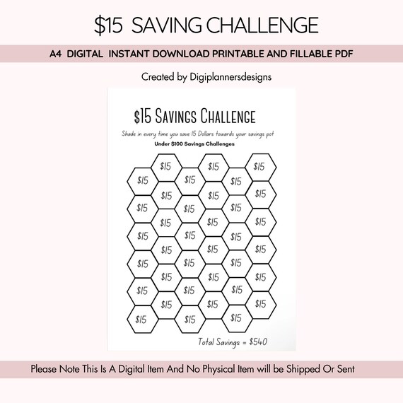 15 Dollar Saving Challenge,savings Box, Savings Binder, Savings
