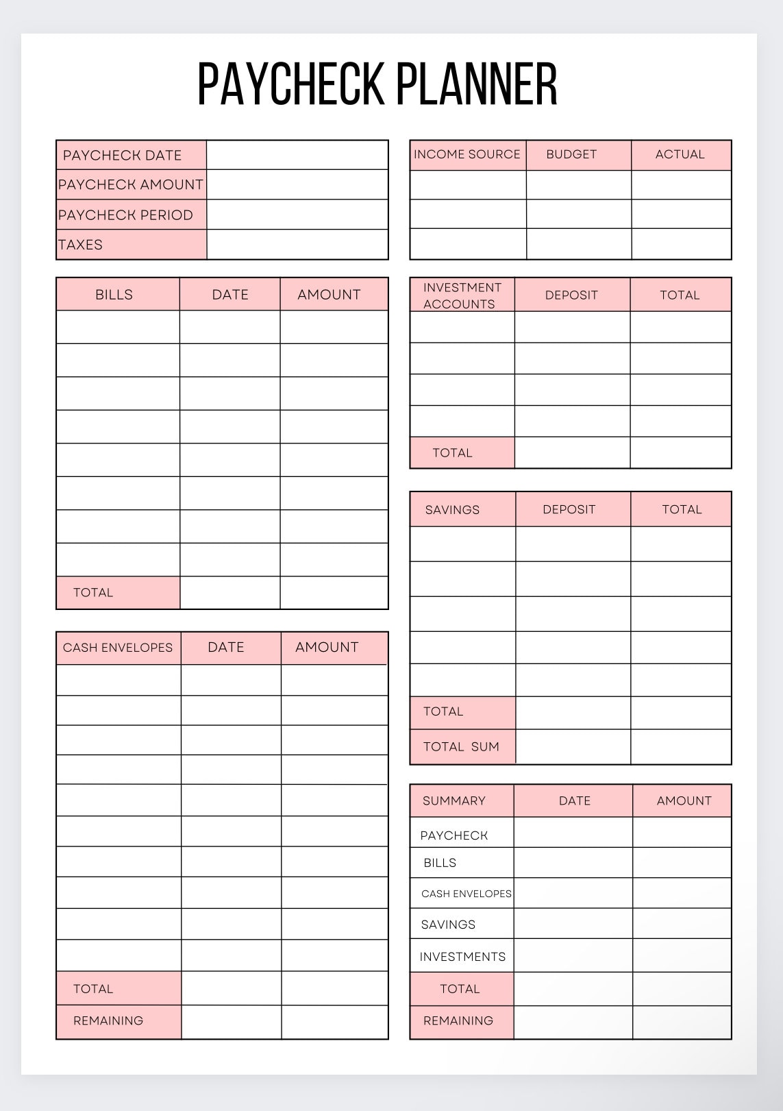 Paycheck Budgetbiweekly Budget finance Binderexpense Etsy
