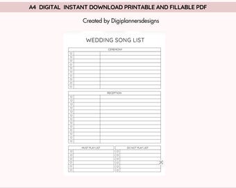 Wedding Song List Printable,Reception Songs,Ceremony Music, DJ Playlist,First Dance, Bridal Music,Wedding Planning PDF,Wedding Song Planning