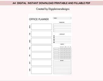 Officeplanner afdrukbaar, organisator werkproductiviteit, digitale bureauplanner, taakbeheerdagboek, dagelijks wekelijks maandplanner pdf