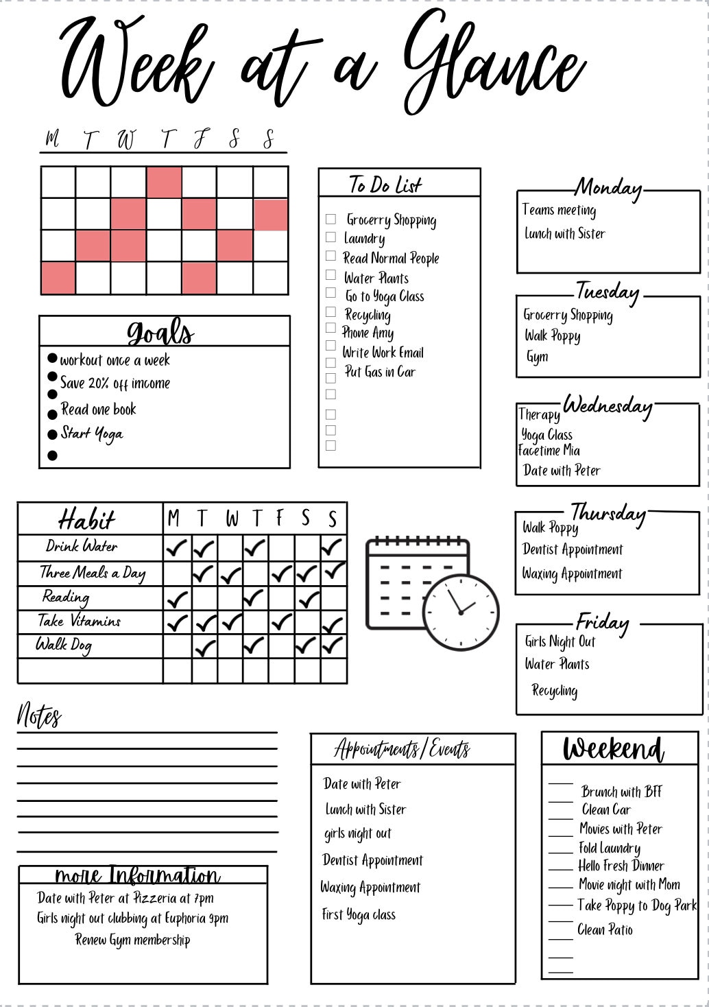 Week at a glance weekly plannerweekly goalshappy etsy uk