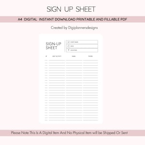 Hoja de registro imprimible en PDF, formulario de registro de voluntarios, hoja de registro de eventos, lista de inicio de sesión simple, registro de nombres y contactos