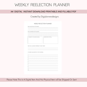 Weekly Reflection Planner, Weekly Review Journal, Personal Growth Planner, Goal Review Tracker, Mindfulness Journal, Self Reflection Log
