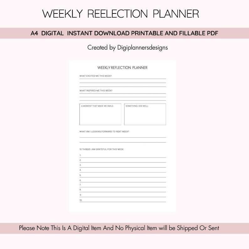 Weekly Reflection Planner, Weekly Review Journal, Personal Growth Planner, Goal Review Tracker, Mindfulness Journal, Self Reflection Log image 1