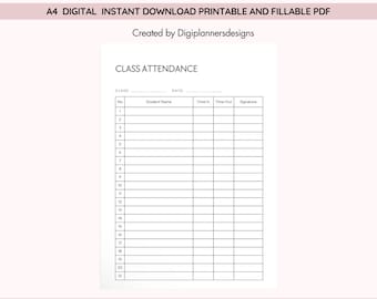 Class Attendance Sheet, Student Attendance Tracker, Teacher Planner, Classroom Organization, School Record Log, Daily Attendance Form