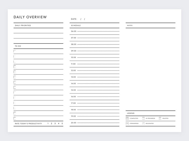 Daily Overview Planner,day at a Glance Planner,24 Hour Planner ...