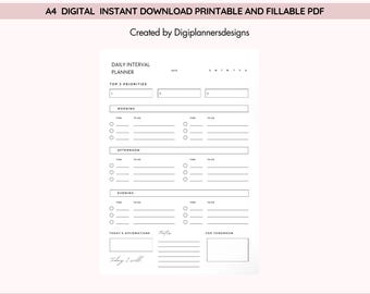 Daily Interval Planner,Thought Organiser,ADHD Planner,Daily Planner,Daily Schedule,Daily Routine,Daily Timeblocking,Daily Timetable,Day Plan