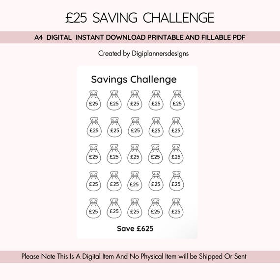 25 Pound Challenge,savings Challenge,money Savings,pound Challenge