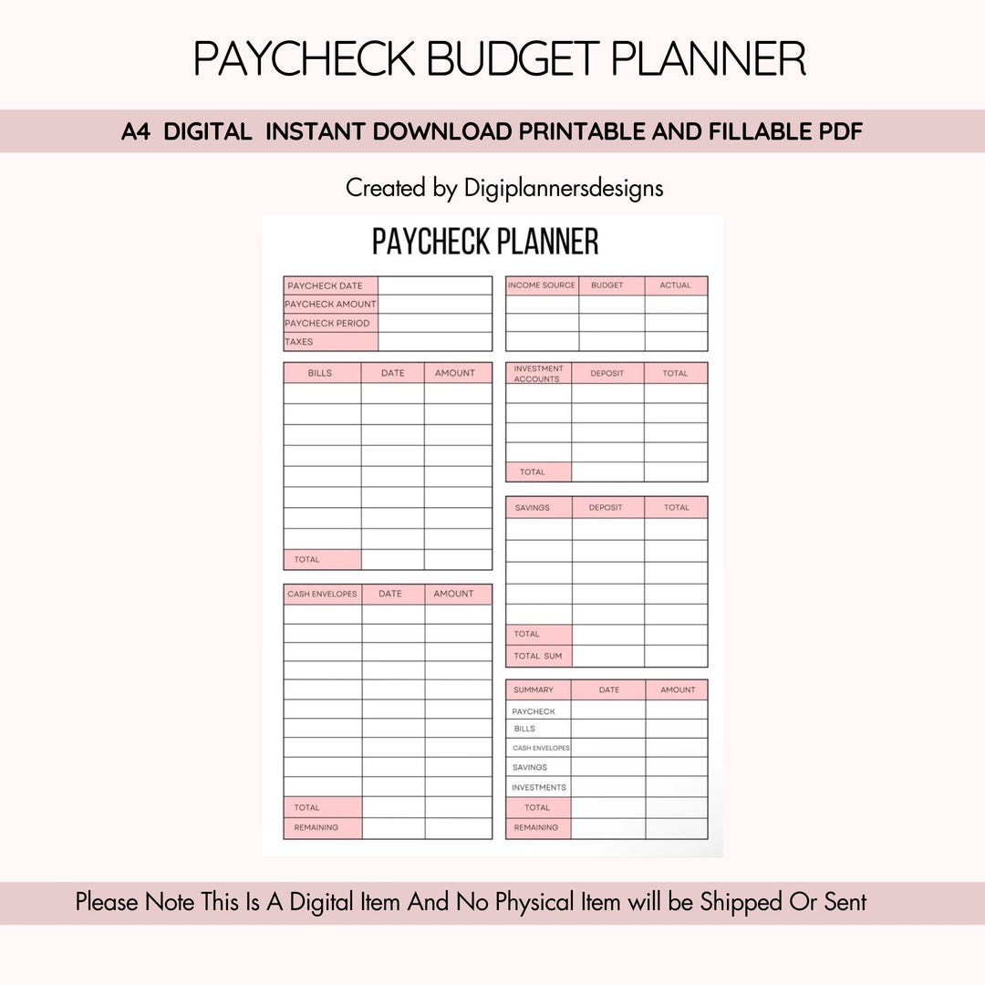 Paycheck Budget Planner,income Budget Tracker,expense Tracker,money ...