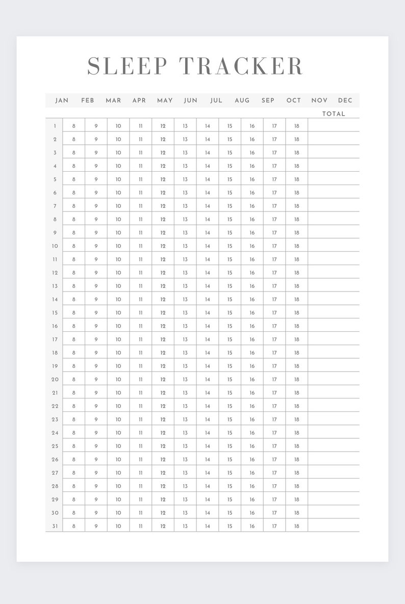 Sleep Tracker Printable,sleep List,weekly Sleep Log,digital Sleep