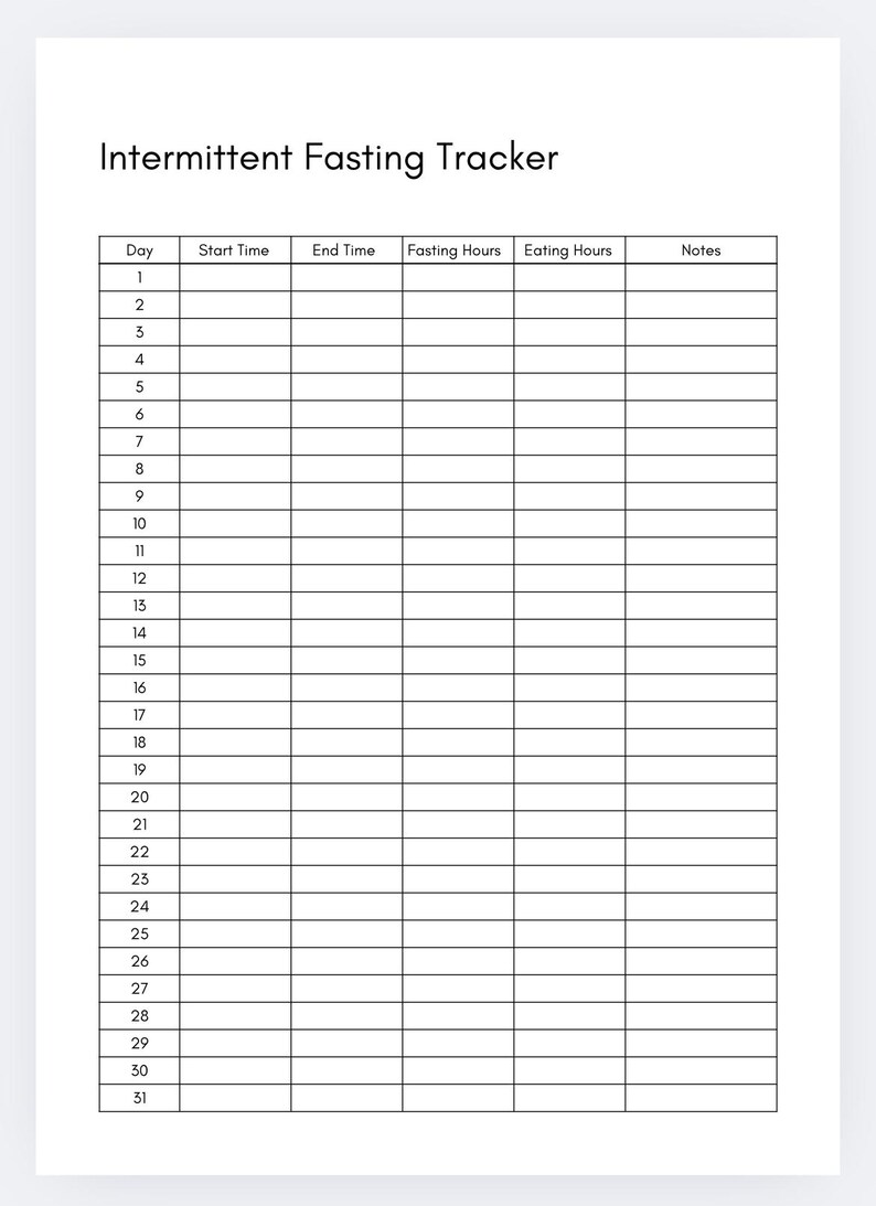 Intermittent Fasting Tracker Printable, IF Schedule Log,fasting Planner ...