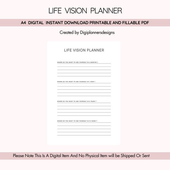 Life Vision Planner, Personal Vision Planner, Goal Setting Workbook, Dream Life Planner, Long Term Goals Organizer, Personal Growth Planner