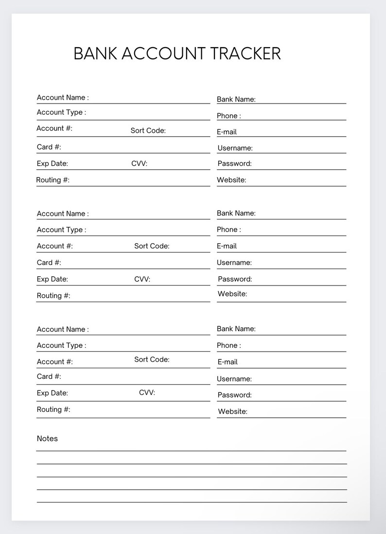 Bank Account Tracker, Money Management Log, Finance Tracker, Budgeting ...