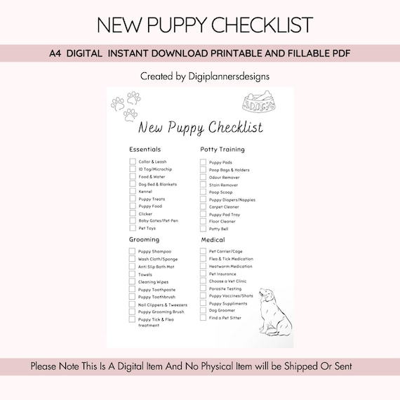 Puppy Checklist,Puppy List,Puppy Planner,Puppy Tracker,Dog Checklist,Dog Mom,New Puppy Essentials,Pet Care Planner, Pet Planner,Dog Tracker