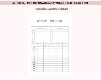 Annual Finance Planner,Yearly Budget, Budget Planner, Money Tracker, Savings Planner, Financial Goals, Income Tracker, Finance Log,Budgeting