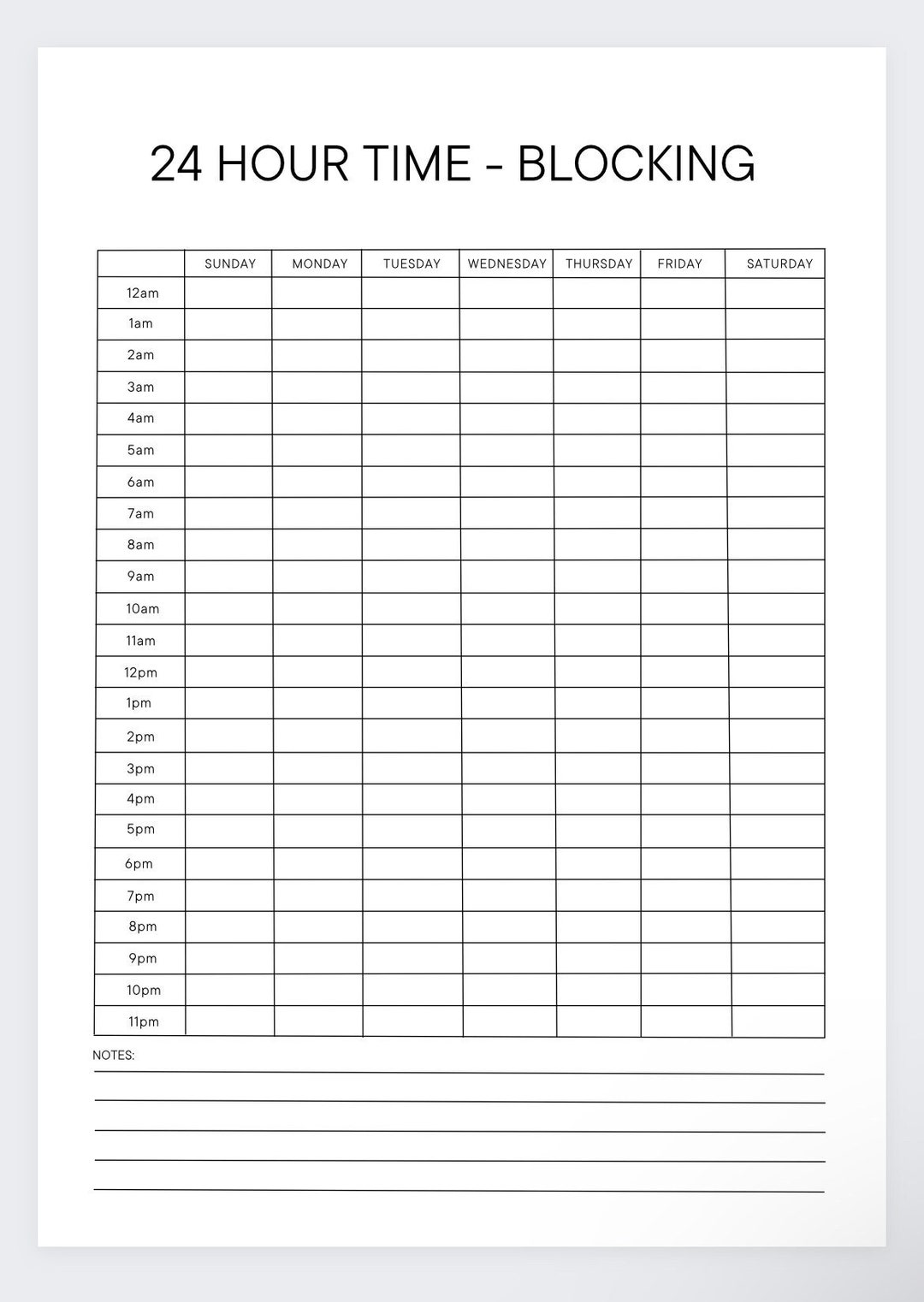24 Hour Time Blocking,weekly Planner,weekly Schedule,hourly Schedule