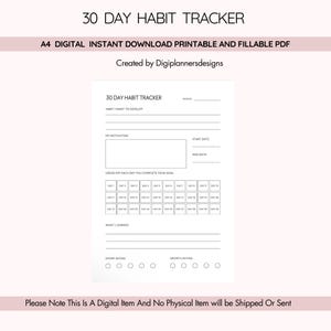 30 Day Habit Tracker,Daily Habit Tracker,Habit Planner, Routine Tracker,Productivity Planner, Goal Tracker,Self Improvement planner