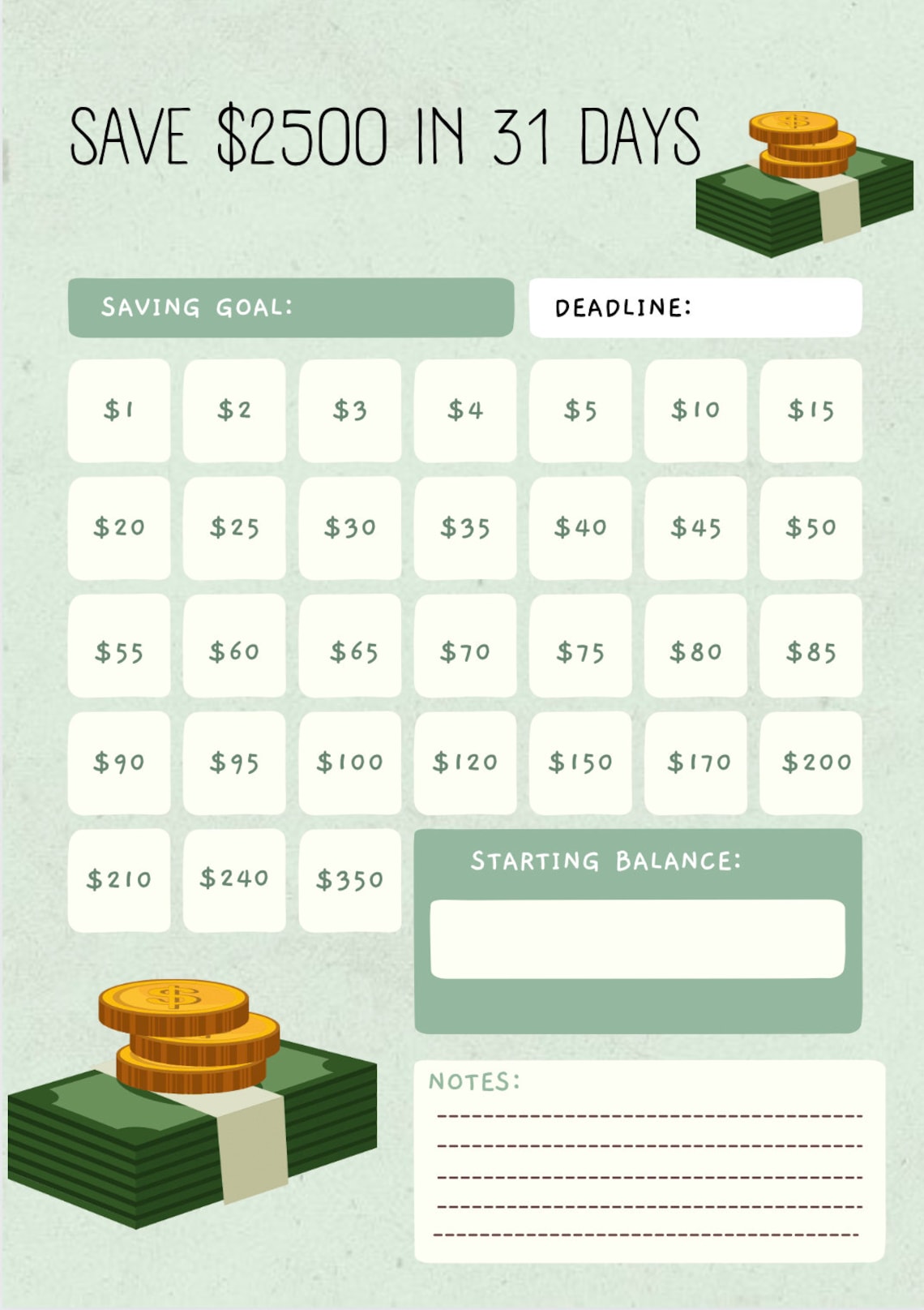 Save 2500 in a Monthmoney Challenge Saving Challengesaving - Etsy