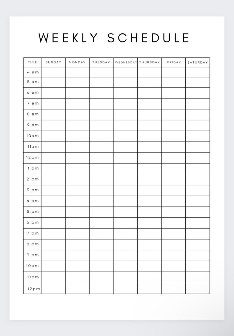 Weekly Scheduletime Blockingprintable Schedulehourly Etsy Weekly Scheduletime Blockingprintable Schedulehourly Etsy