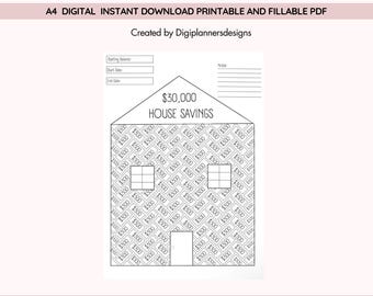 Save 30,000,House savings pot, Savings binder,Savings Jar,Housing saving fund, House Downpayment,Home Deposit, Savings Tracker,Savings Chart