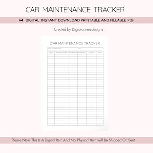 Car Maintenance Tracker, Vehicle Service Log, Auto Maintenance Schedule, Oil Change Tracker, Tire and Repair Record, Car Care Organizer