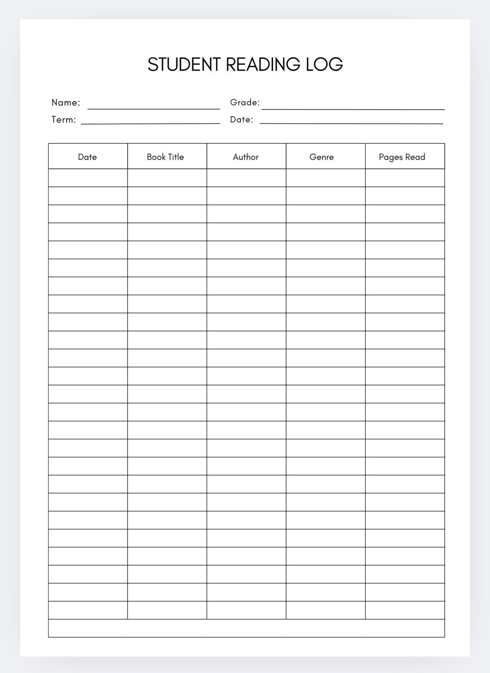 Student Reading Log,reading Log,book Tracker,student Reading,reading ...