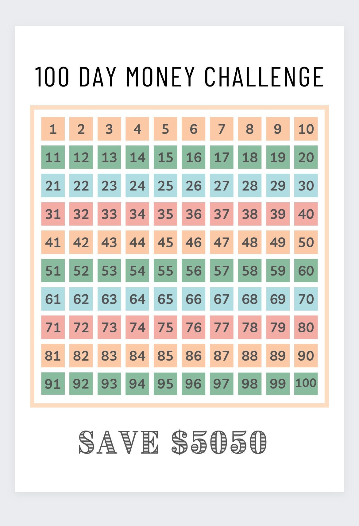100 Day Money Challenge money Challenge savings Challenge 3 Month 