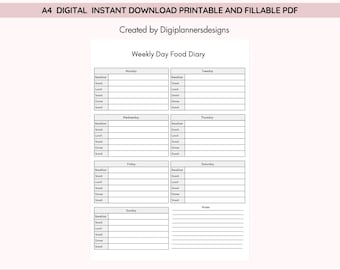 Diario alimentare settimanale grigio, monitoraggio dei pasti, pianificatore dietetico, registro nutrizionale, registro alimentare giornaliero, pianificatore dei pasti, diario della salute, pianificatore dei pasti in PDF, monitoraggio degli spuntini