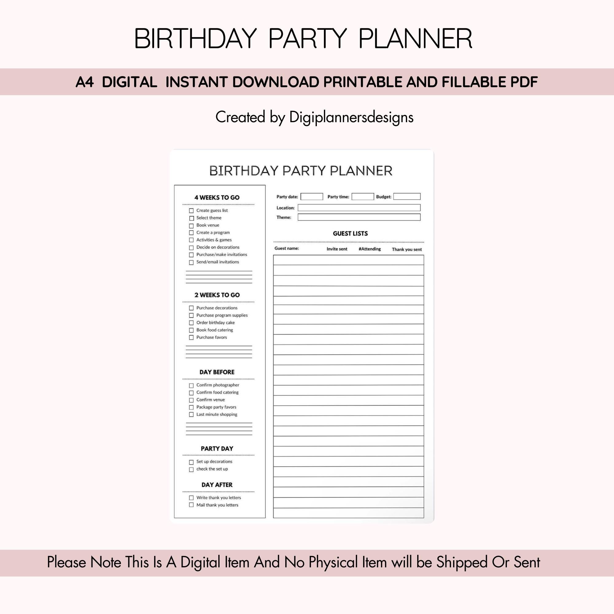 Birthday Planner, Birthday Organizer, Party Planning Planner, Birthday ...