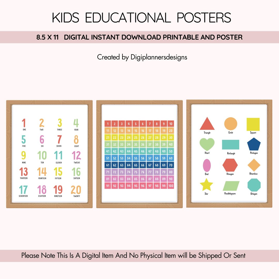 Kids Educational Poster,numbers Poster,shapes Poster, Montessori Poster ...