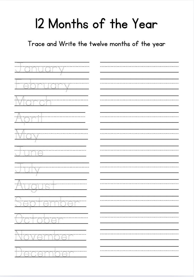 Months In Line Tracing Months of the Year Printable, Writing Practice Worksheet ...