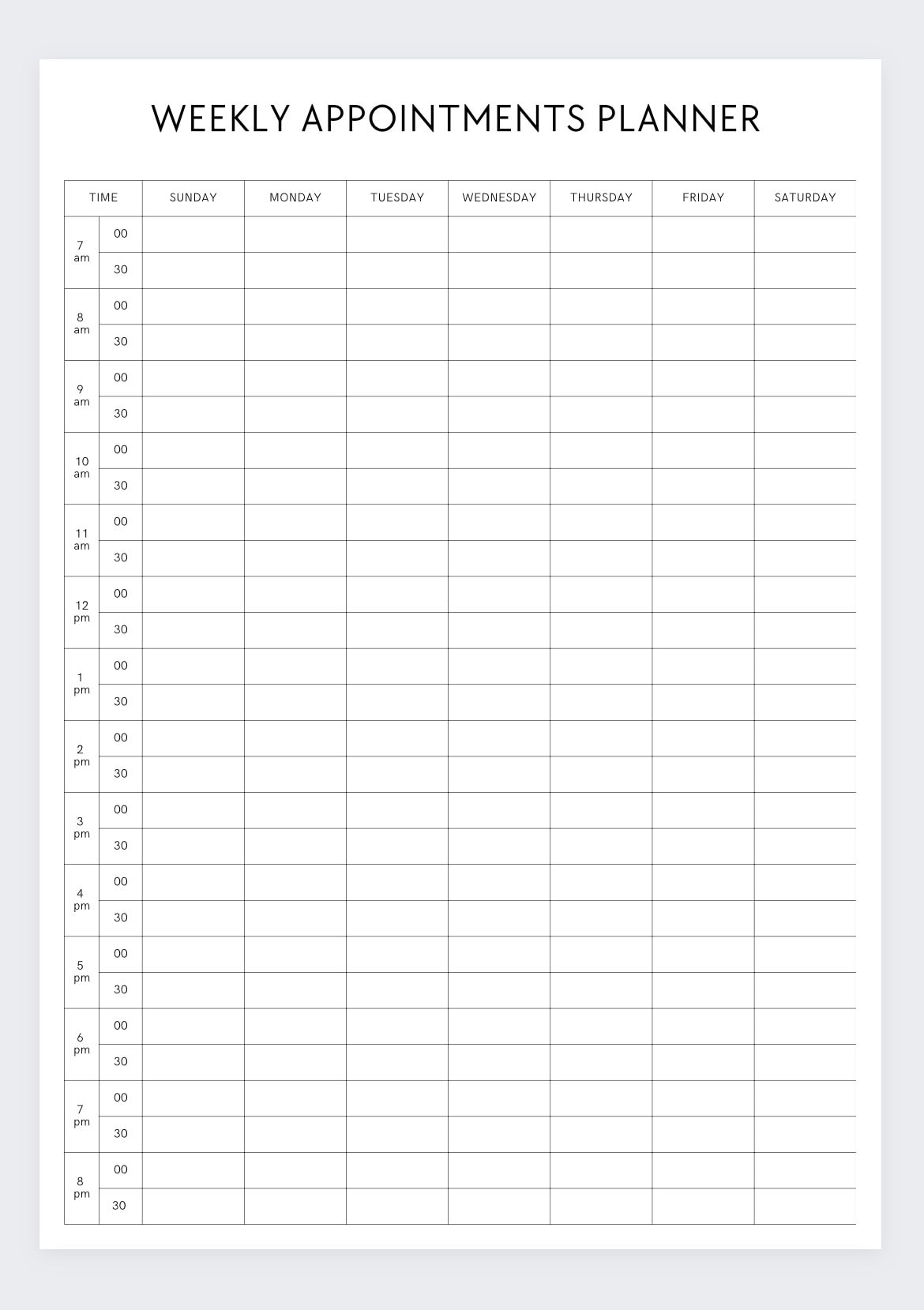 Weekly Appointment Planner,appointment Week,appointment Log,weekly ...