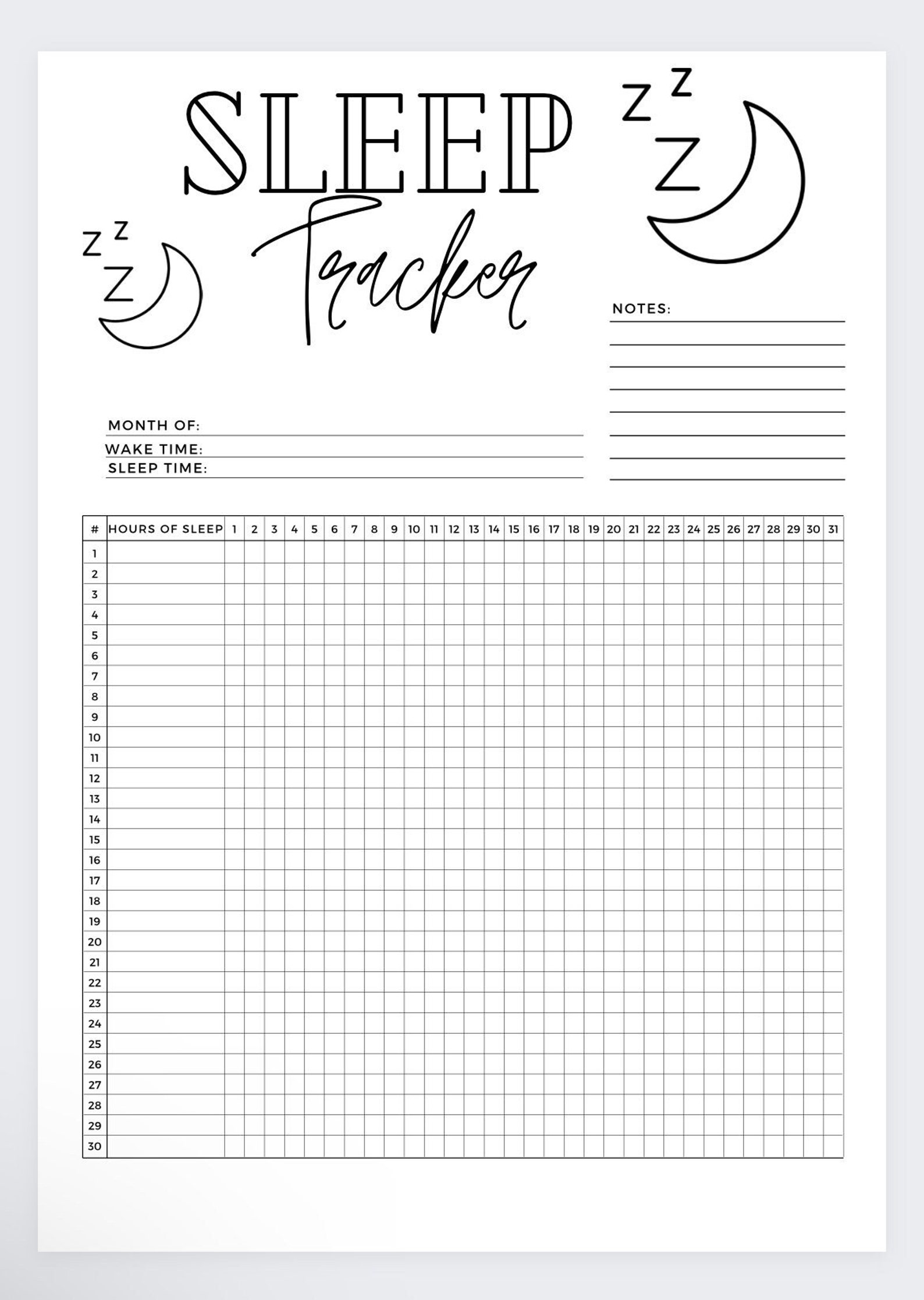 Sleep Tracker, Sleep Organizer, Sleep Journal, Sleep Log, Sleep Planner