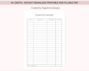 Donation Tracker Planner, Charity Donation Log, Fundraising Tracker, Giving Record Sheet, Nonprofit Organizer, Donation Management Planner