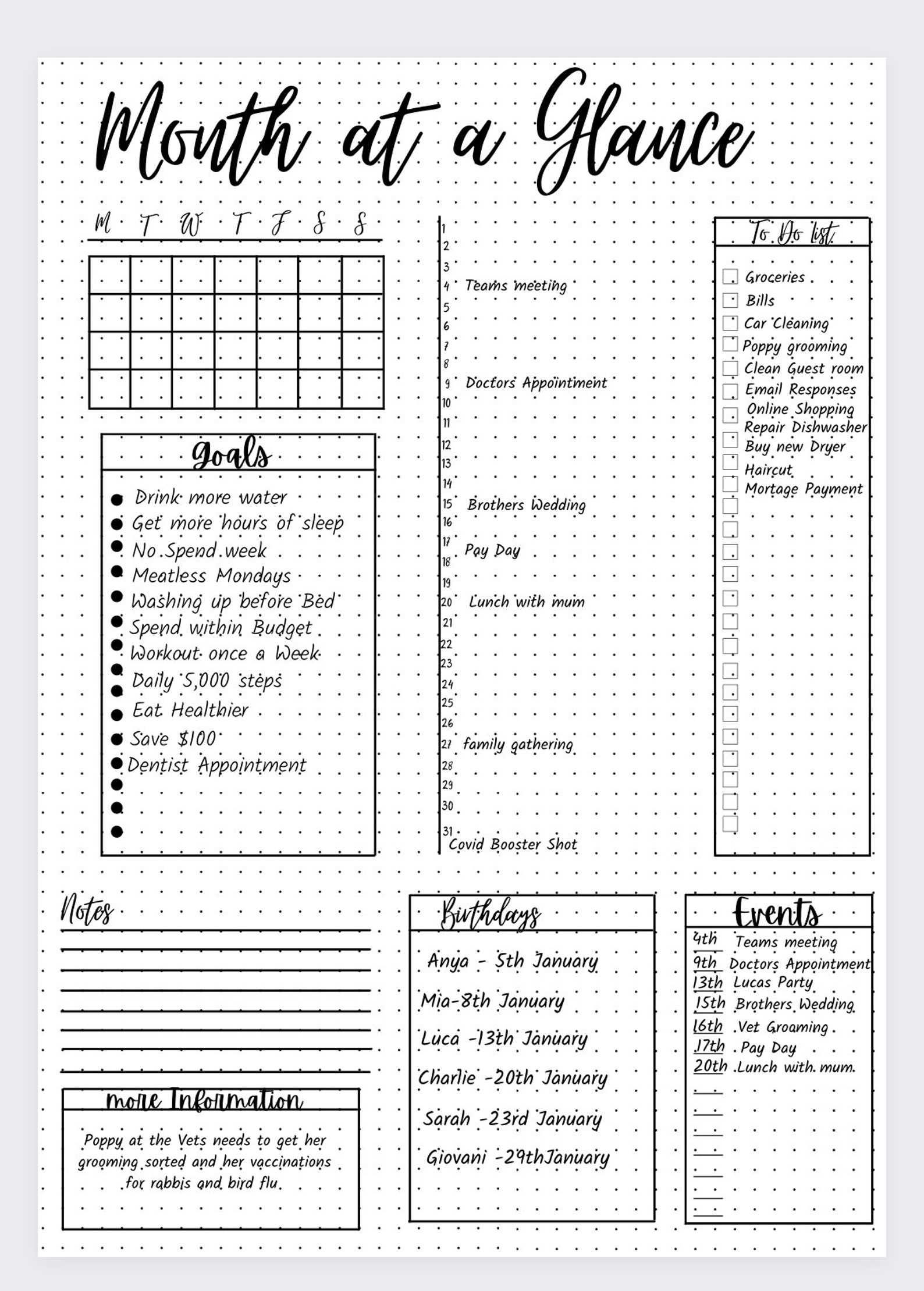 Month at a glance monthly planner monthly goals2022 etsy uk