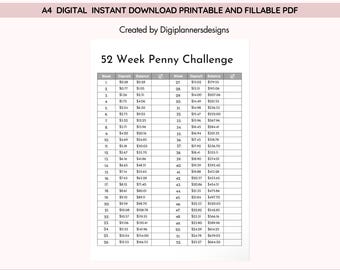 52 Week Penny Challenge Printable,Penny Savings Challenge,Printable Saving Challenge,Money Challenge,Grey Penny Challenge,Save 667 dollars