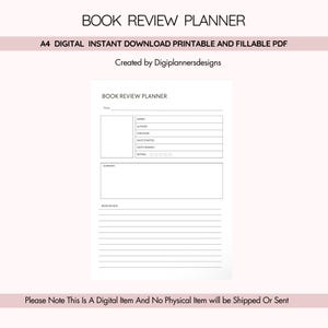 Book Review Planner, Reading Log, Book Tracker, Reading Journal, Book Notes Organizer, Literature Review Planner, Reading Challenge Log