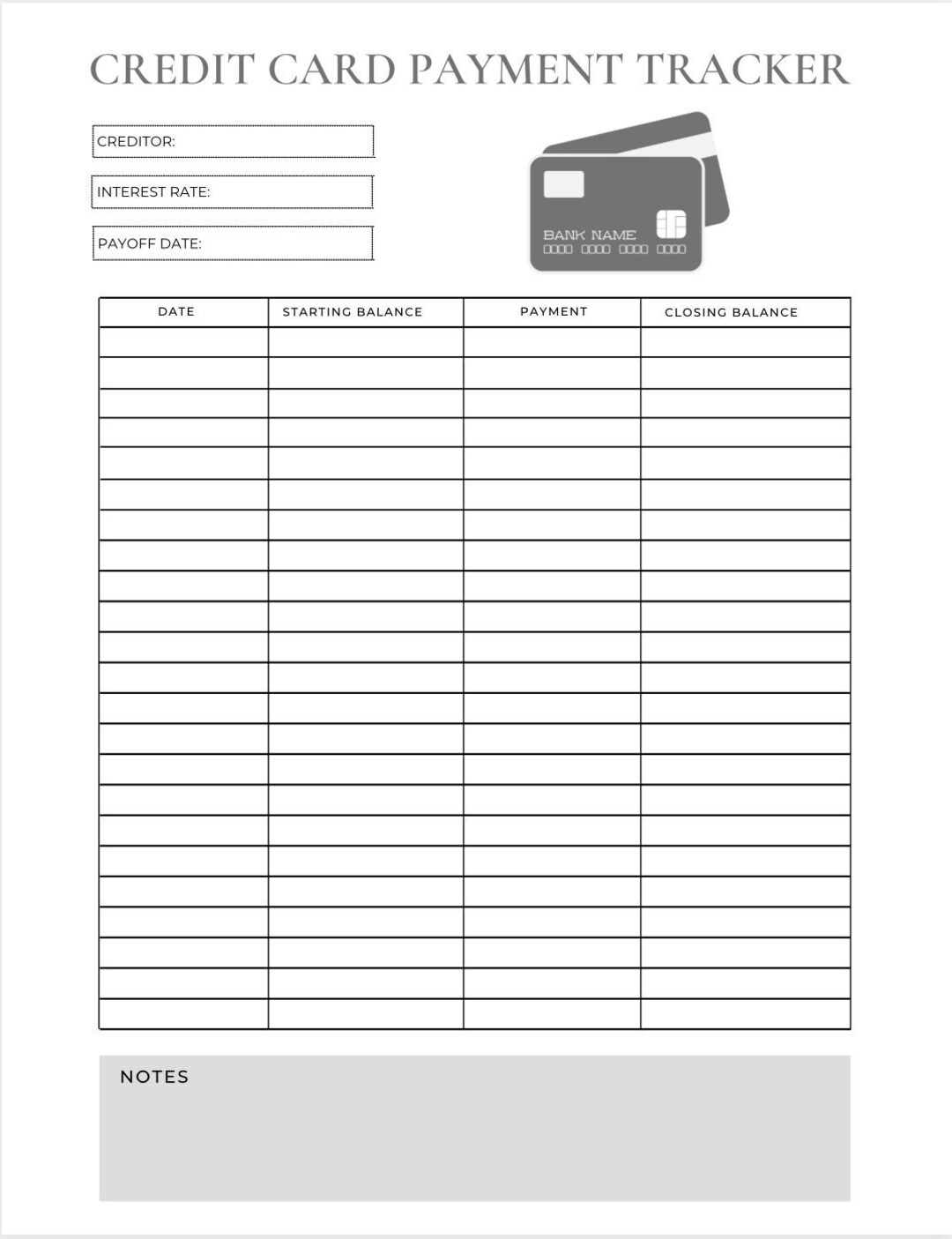 Credit card payment tracker credit card payoff debt payment tracker