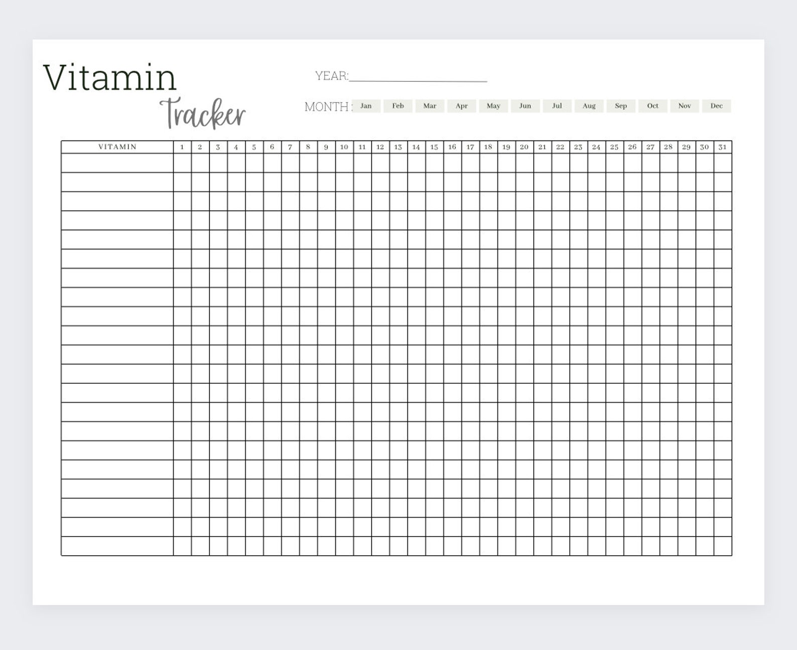 Vitamin Tracker, Vitamin Organizer, Vitamin List, Vitamin Log, Health