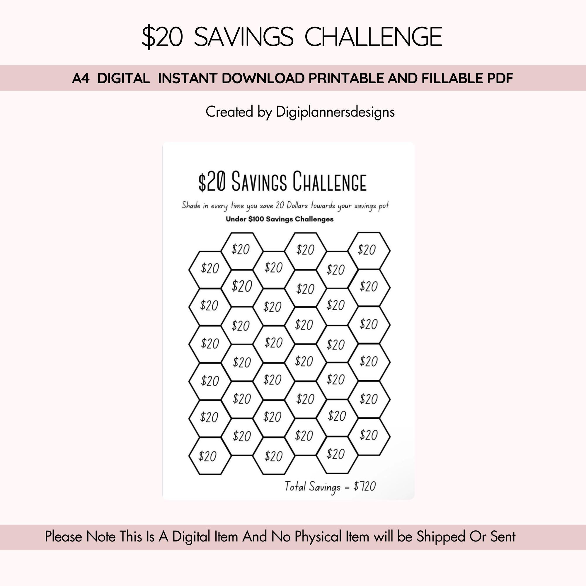 20 Dollar Saving Challenge,savings Box, Savings Jar, Saving Money