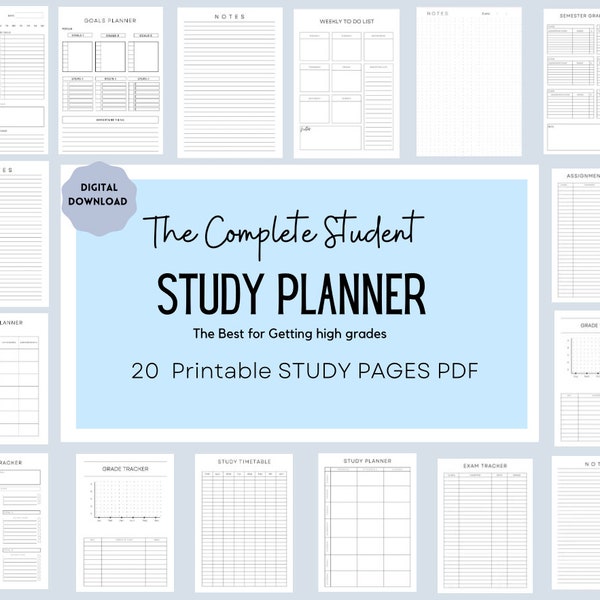 Student Planner afdrukbaar, studieplanner, opdrachttracker, cijfers, afdrukbare studentenplanner, academische planner PDF, collegeplanner afdrukbaar