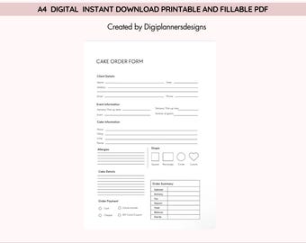Cake Order Form, Custom Cake Order Sheet, Bakery Order Tracker, Cake Size Flavor Quantity Log, Dessert Order Planner, Bakery Sales Form