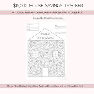 15,000 House saving pot, Savings binder, Home Savings, House Savings,Save 10k, House savings Tracker,House Downpayment,Savings Challenge
