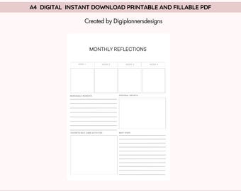 Reflexiones mensuales, Diario de reflexión, Planificador de autorreflexión, Seguimiento del crecimiento personal, Diario de atención plena, Planificador de revisión de objetivos, Seguimiento de la vida