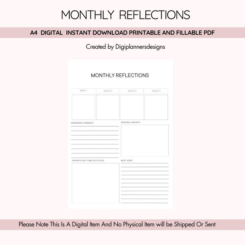 Maandelijkse reflecties, reflectiedagboek, zelfreflectieplanner, persoonlijke groeitracker, Mindfulness-dagboek, planner voor doelenrecensies, levenstracker afbeelding 1