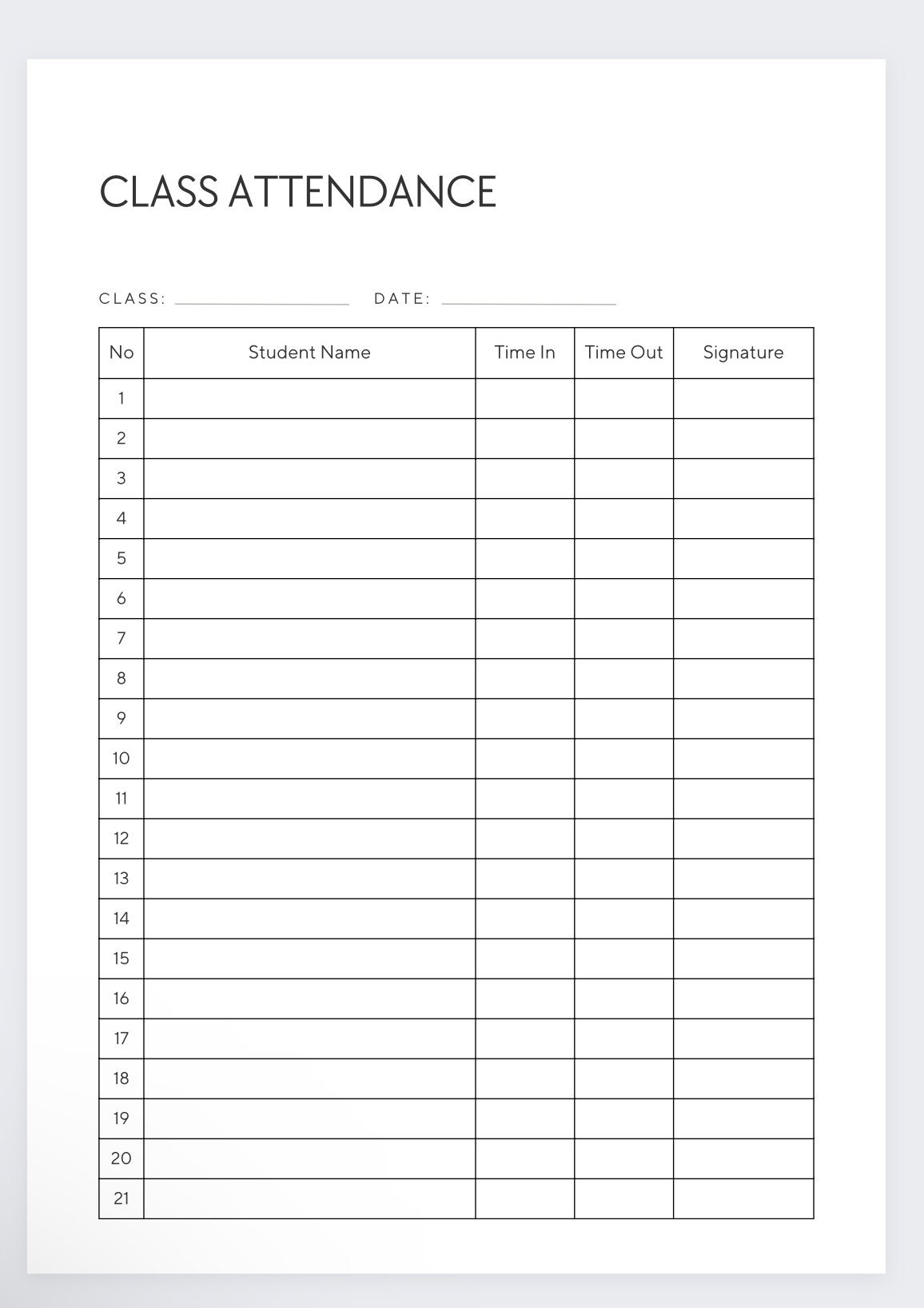 Class Attendance, Printable Attendance Form,school Attendance Register ...