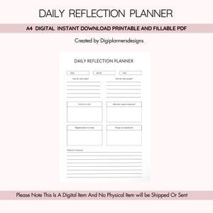 Daily Reflection Planner,Reflection Planner,Daily Gratitude Planner,Thought Planner,Reflective planner,Thought Organiser,Day in the life