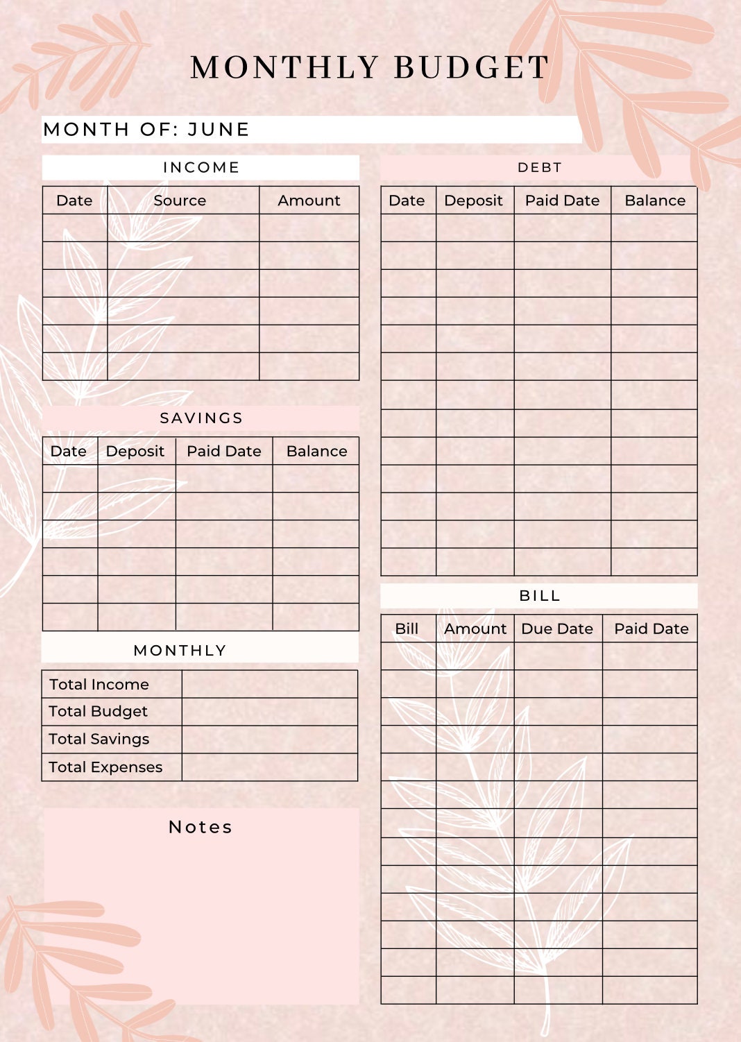 12 Month Pink Monthly Budget Planner Financial Journalmonthly Budget Sheet  Paycheck Budgetbiweekly Budgetfinance Binderbudget Planning 