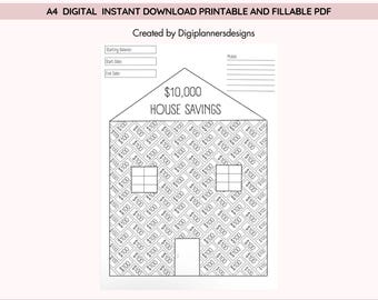 10,000 House Tracker,House saving pot, Savings binder,House Downpayment,Savings fund,Save 10k, House Deposit, House Savings,Money Savings