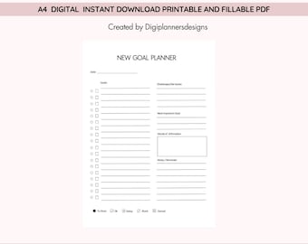 Neuer Zielplaner Printable, Digitales Journal, Agenda-Planer, Augenmerk, Arbeitsplaner, Augenmerk, Sofortiger Download PDF, Habit Tracker